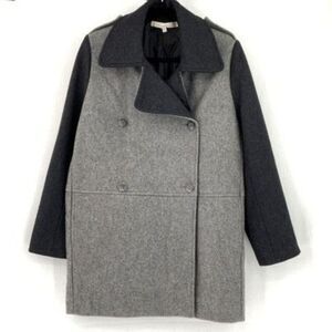 Lovers + Friends Gray Black Wool Blend Double Breasted Collared Peacoat Small